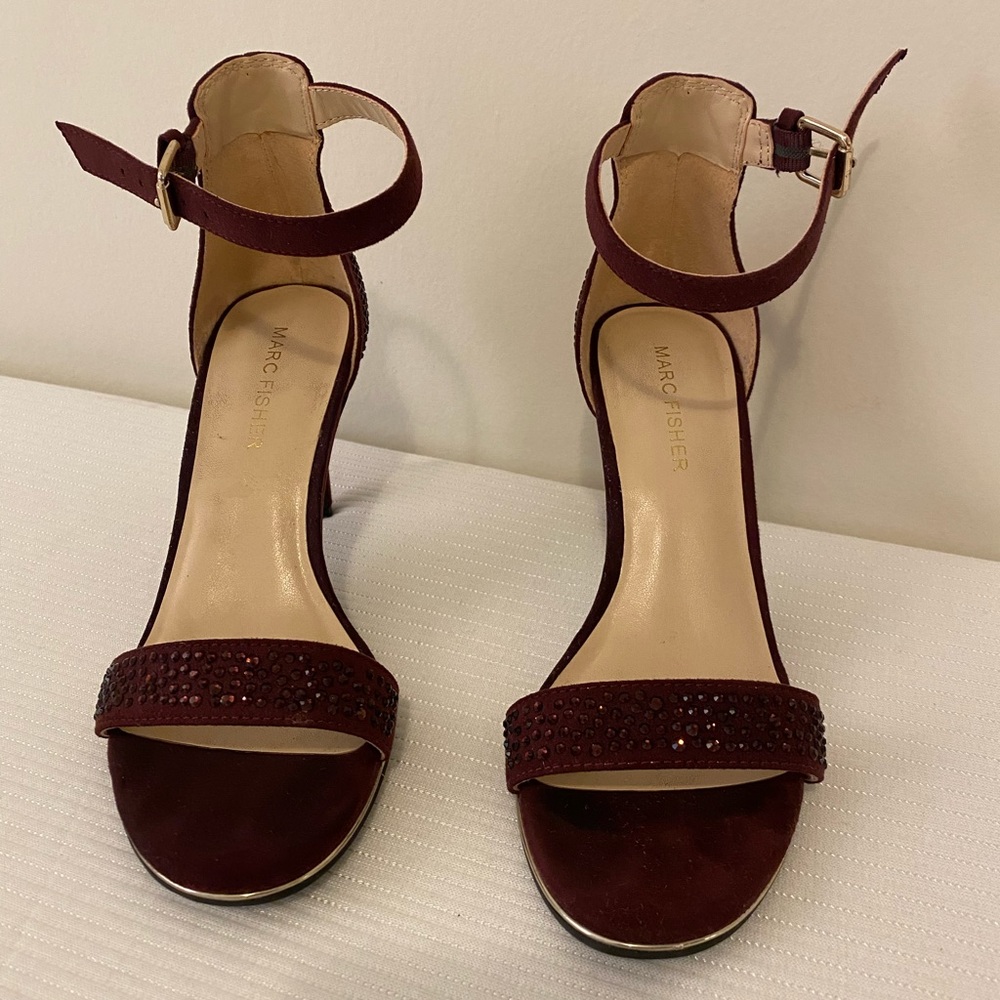 Marc Fisher Burgundy Studded Suede Ankle Strap Heel